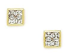 14k Yellow Gold Cubic Zirconia Small 4 Stone Square Fancy Post Earrings 5x5mm Stud Earring for Women