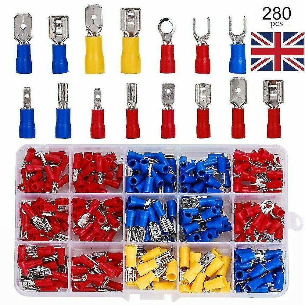 280pcs Assorted Insulated Electrical Wire Terminals Crimp Connectors Spade Kit