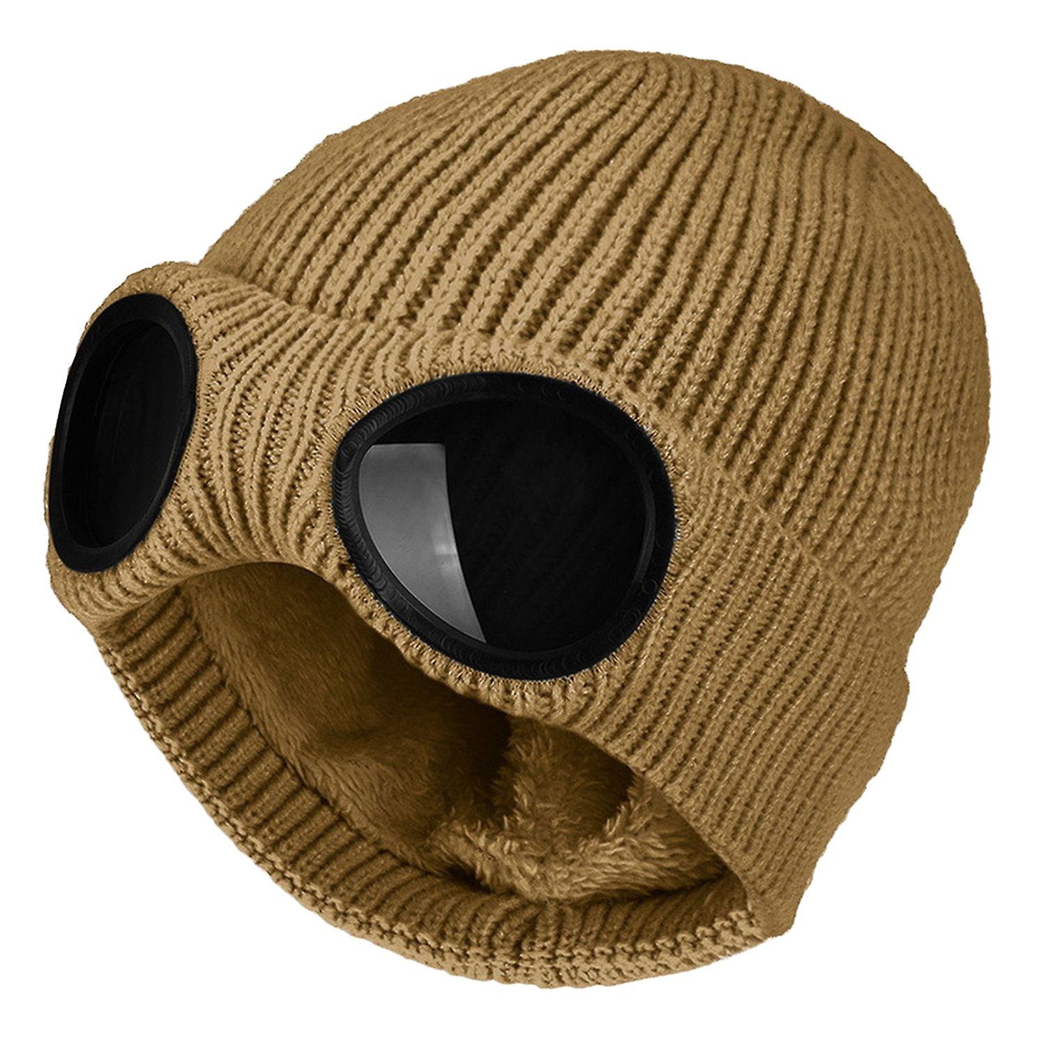 Knitted Hat Glasses Decor Stretchy Soft Plush Lining Casual Ears Protection Solid Color Autumn