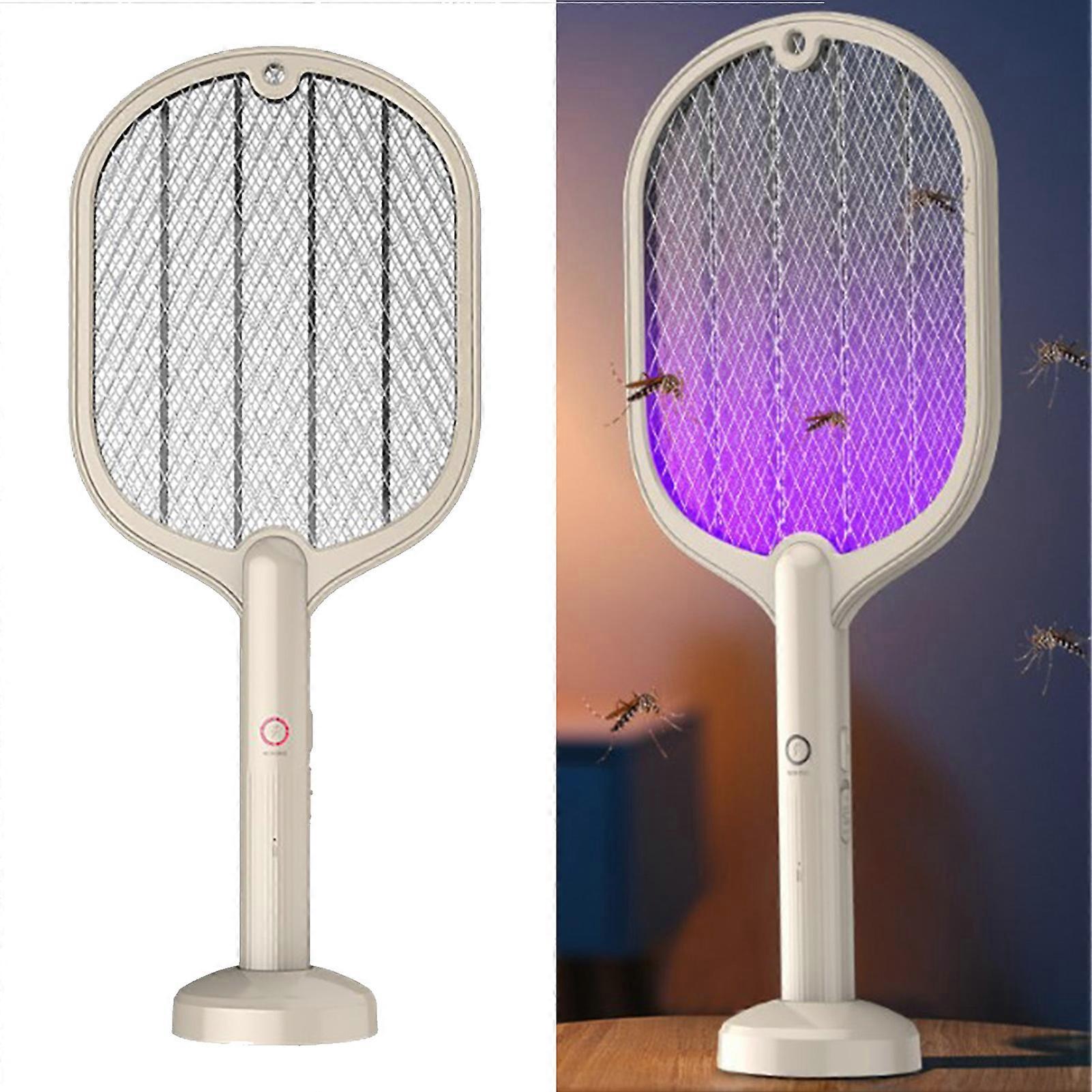Electric Fly Swatter USB Charging 2 in 1 Fly Killer Racket with 3 Layer Mesh for Home Use White 