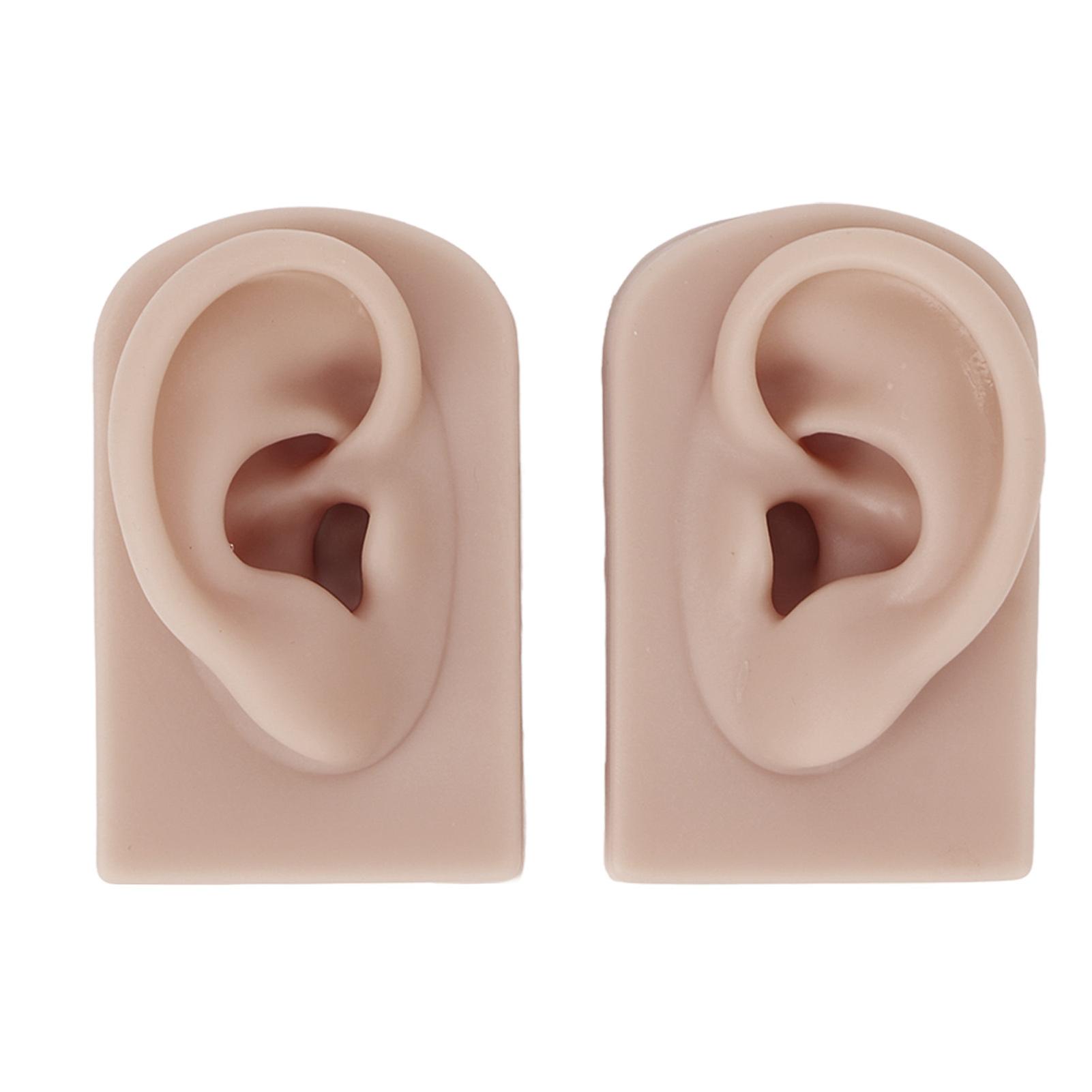 1 Pair Silicone Ear Model Flexible Soft Reusable Simulated Human Skin Silicone Piercing Model Dark Skin Color