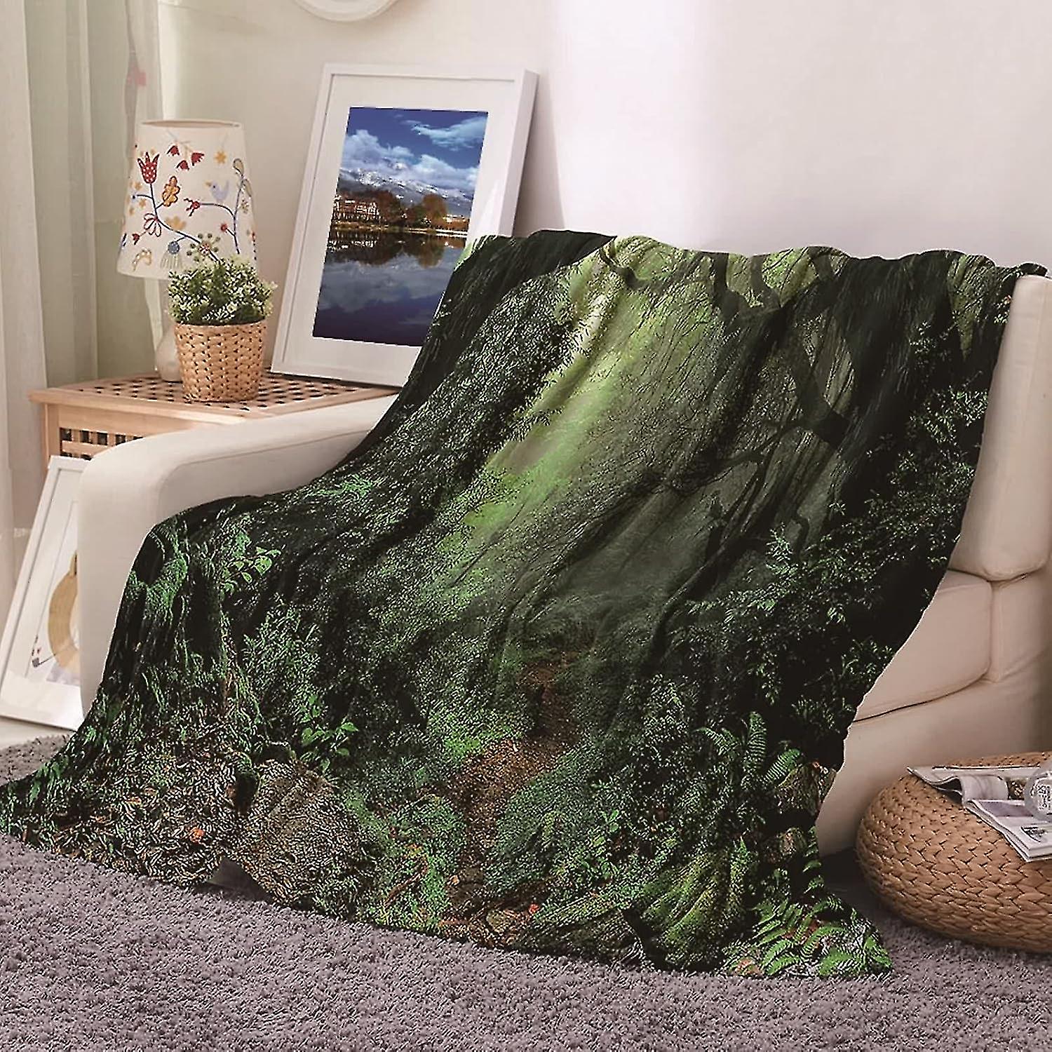Fall Flannel Throw Blanket,big Blankets Trees Pattern Green Blanket Soft 100x150cm