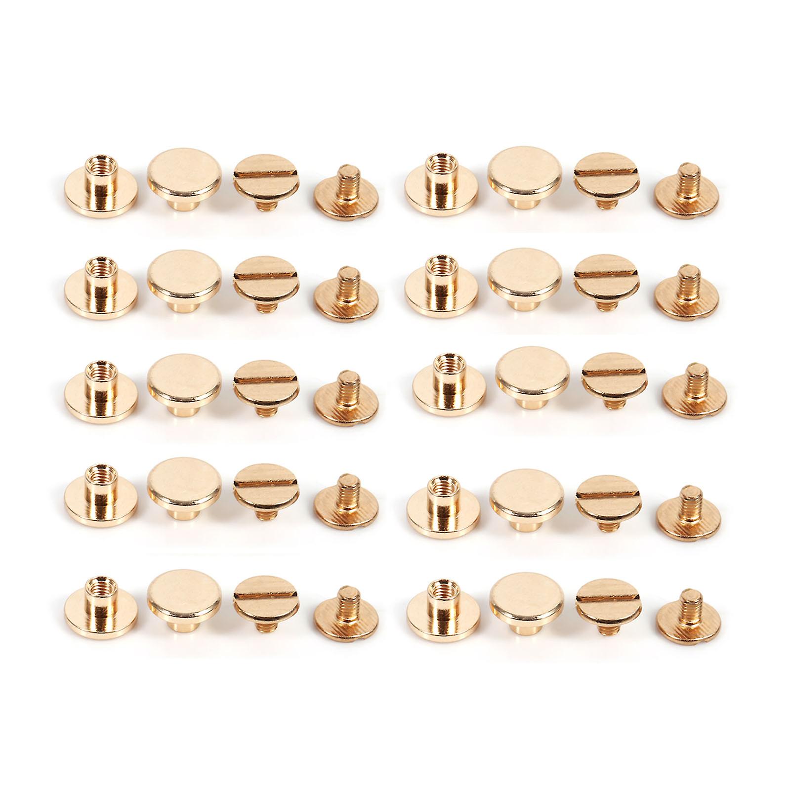 Lot de 10 clous à vis en laiton massif de 5/6,5/8 mm pour ceinture en cuir, rivets, bricolage, doré