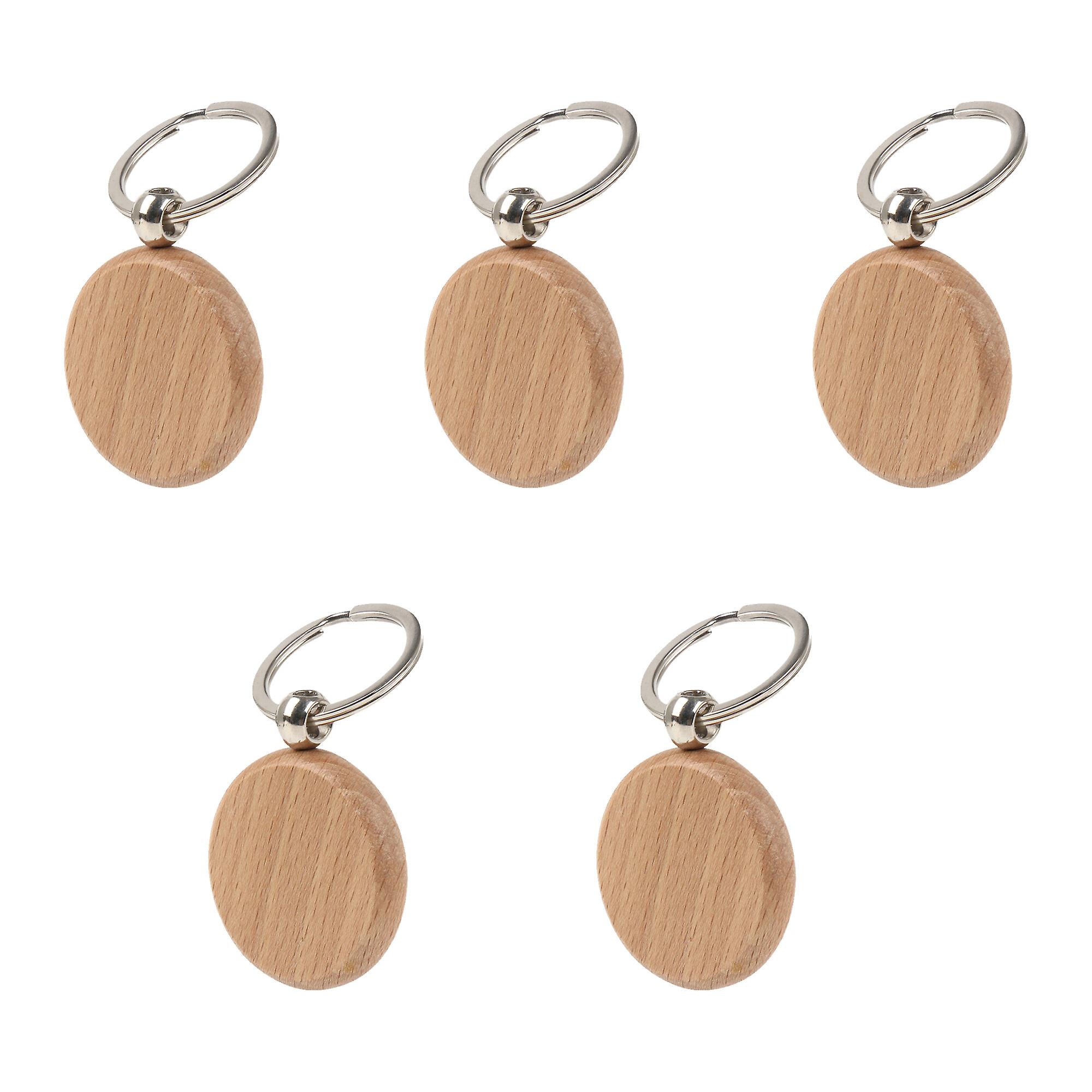 5 x Unfinished Wooden Key Ring Key Tag for Craft DIY Supplies 4x4cm