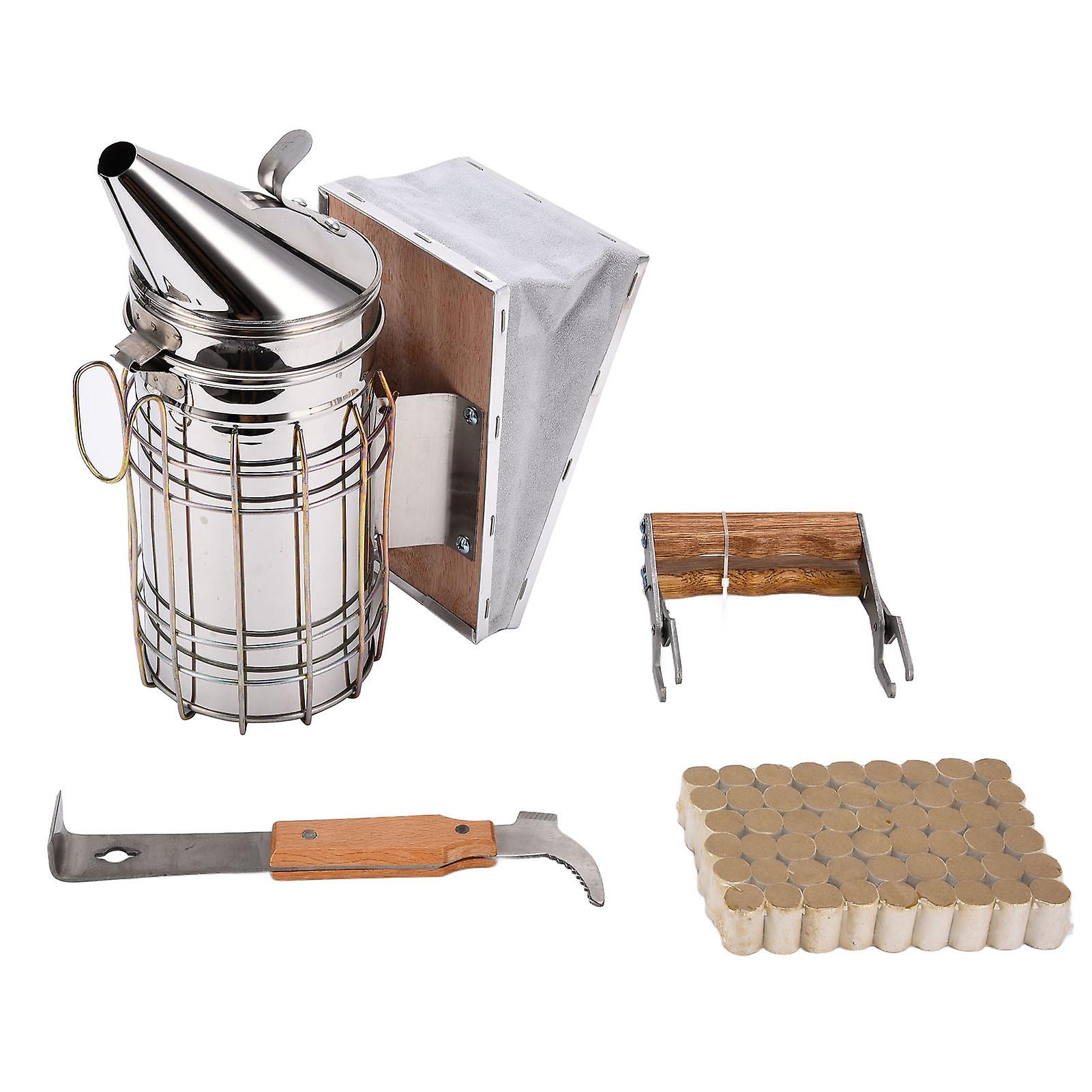 4PCS/Set Beehive Smoker Set Frame Clip Scraper Moxa Cone Stainless Steel Smoker Beekeeper Starter Kit for Beekeeping
