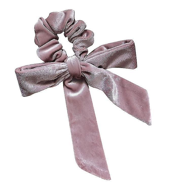 Pink Velvet Head Rope Streamer Bow Knot Hair Loop High Elastic Tie Hair X2353