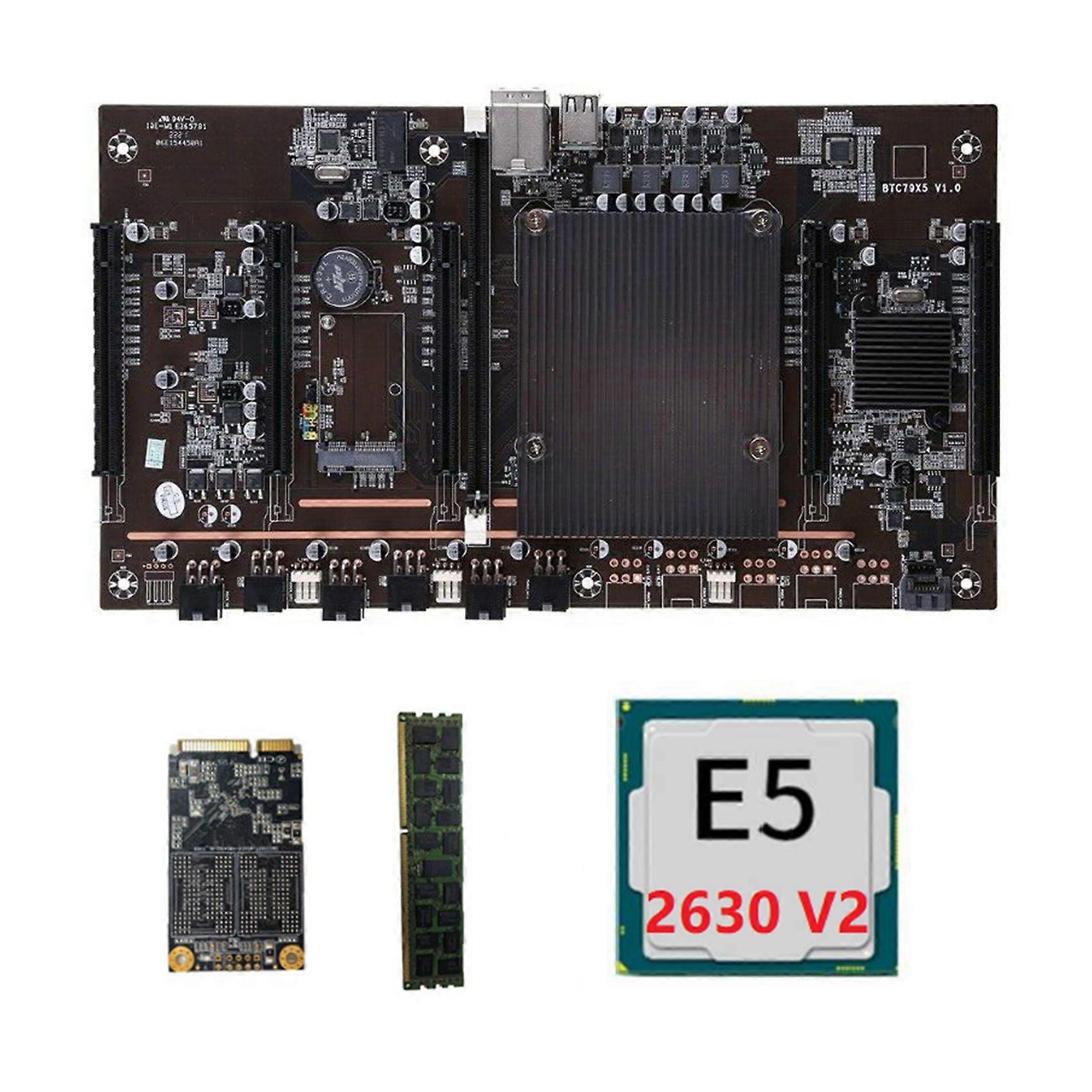 Carte mère X79 BTC Miner avec processeur E5 2630 V2 RECC 8G DDR3 RAM 120G SSD 5X PCIE Support 3060 3070 3