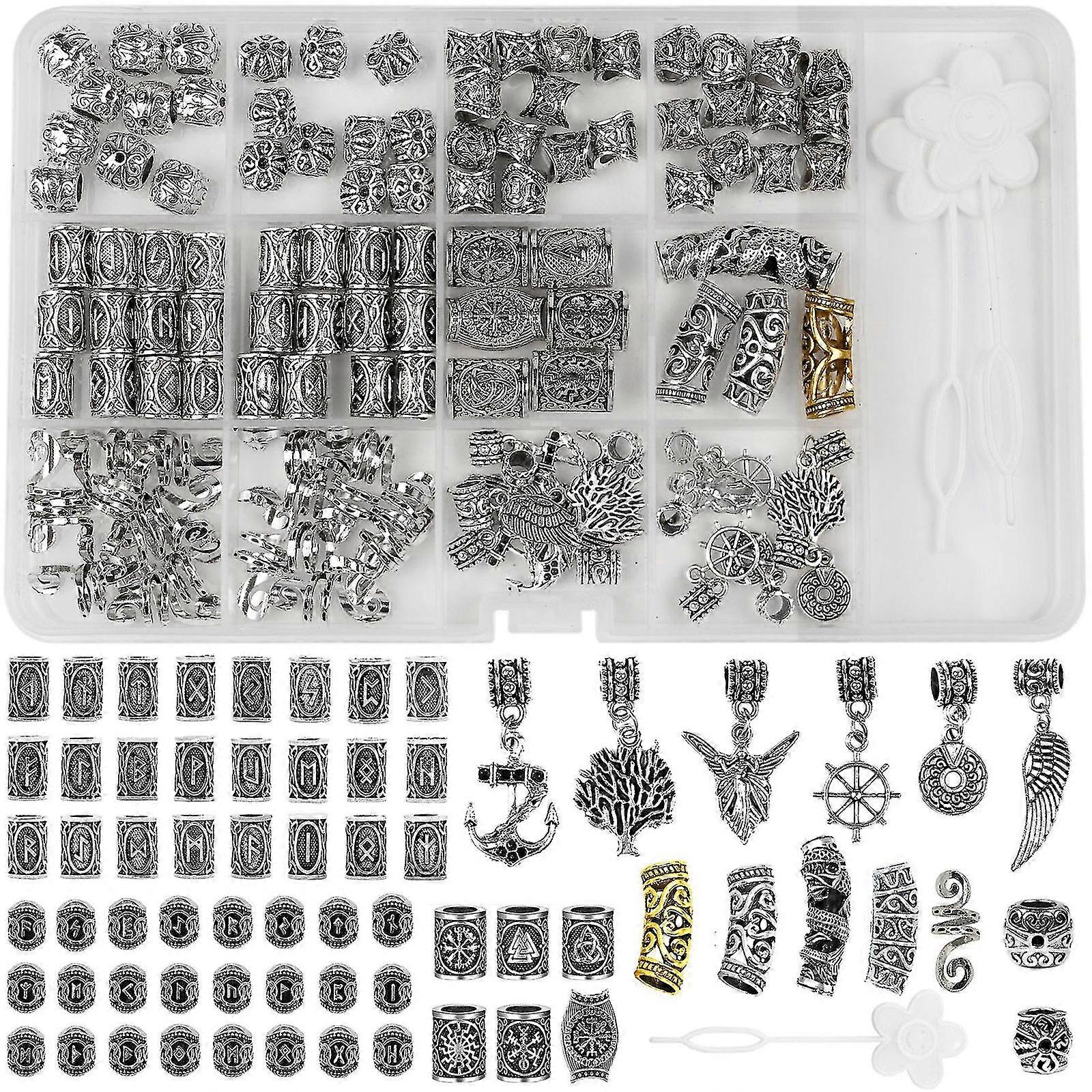 106pieces / set Norse Viking Rune Beads Hair Beard Pendentif Antique Diy Bijoux