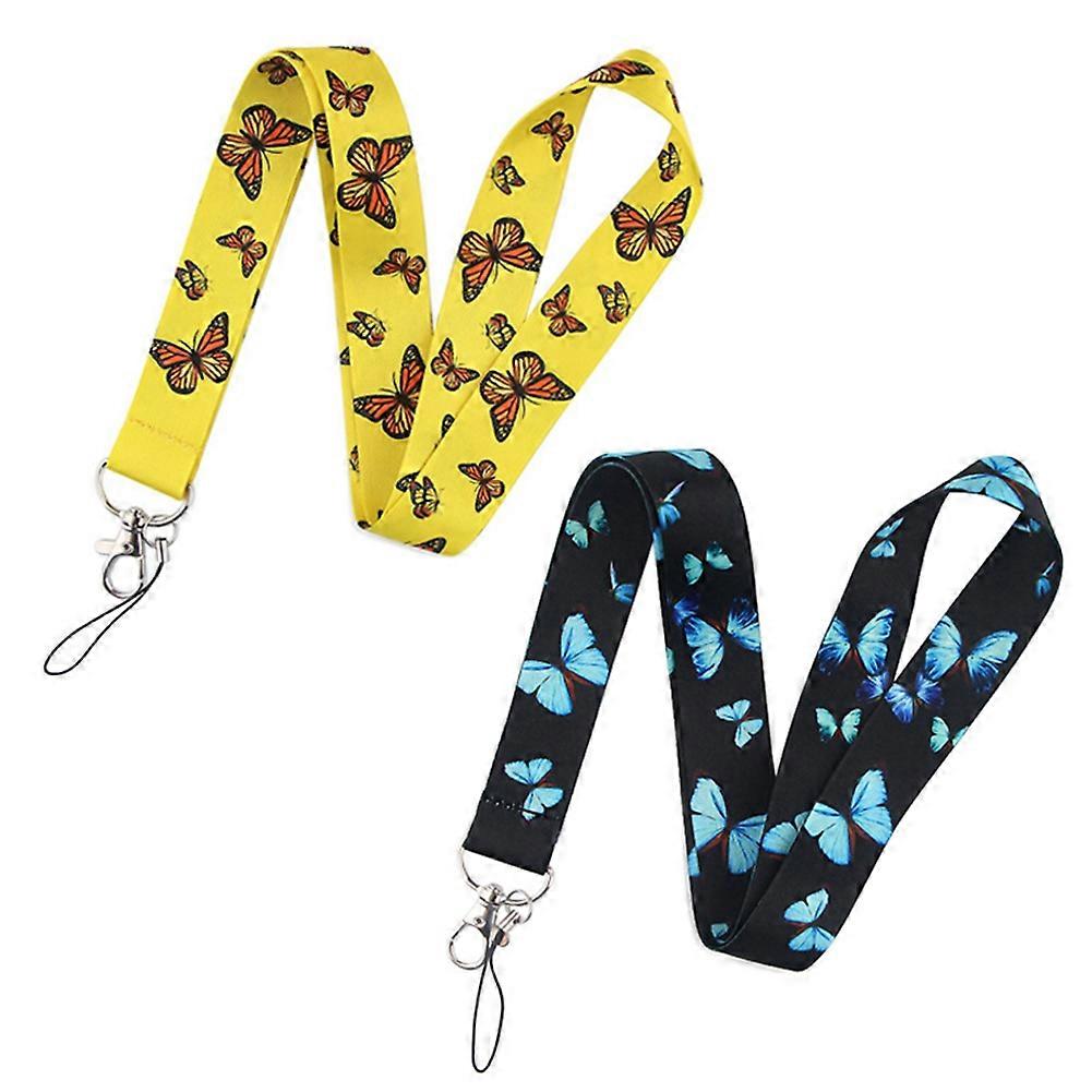 2Pcs Butterfly Mobile Phone Lanyard ID Card U Disk Camera Tag Hanging Neck Key Chain Jewelry Lanyar