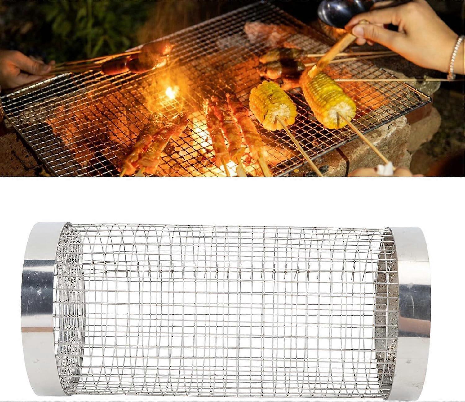 1 PCS 30 cm cylindrical grill basket in stainless steel wire mesh 30 cm