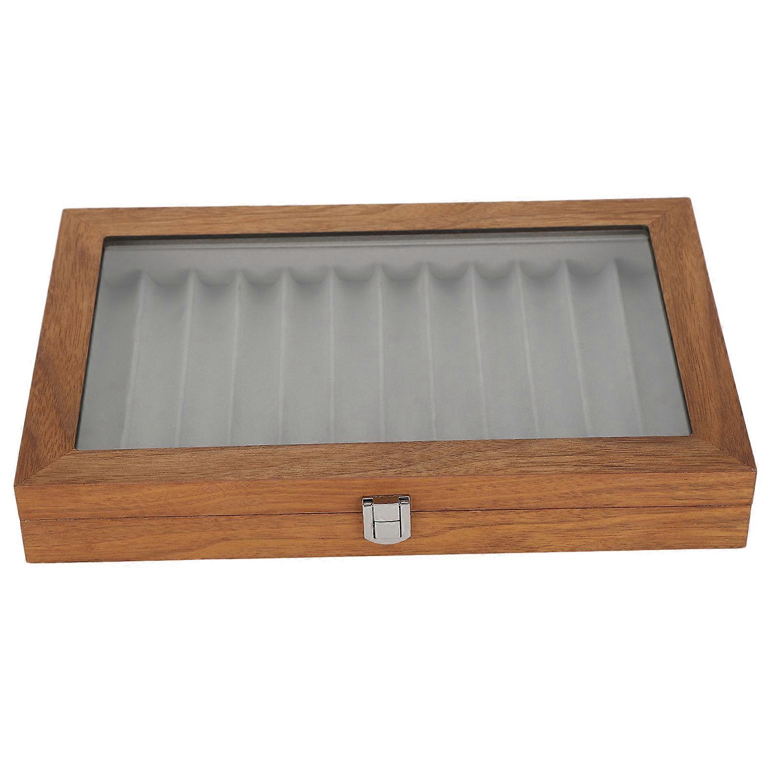 木制钢笔展示柜收纳盒胡桃木储物礼盒，适用于 12 支笔展示