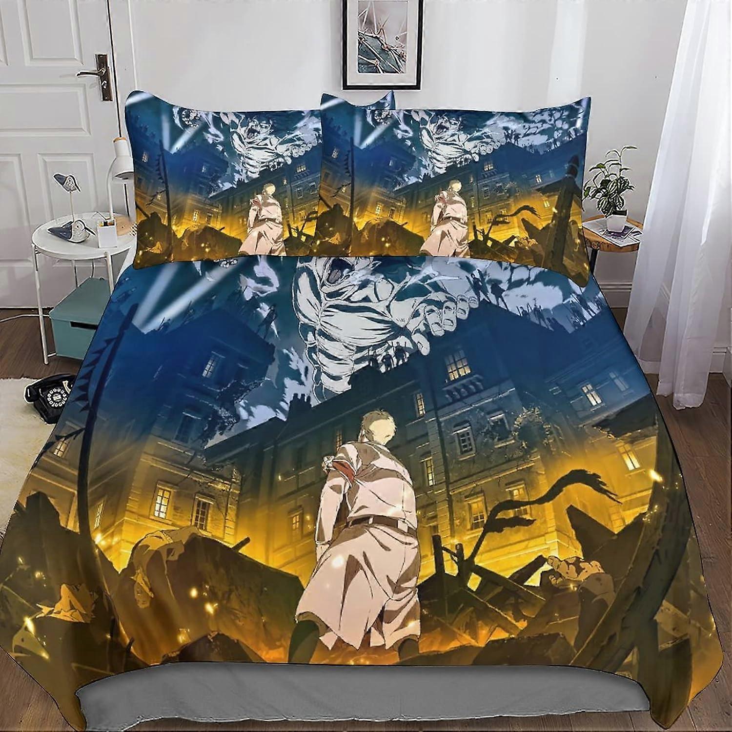 3D Attack On Titan Påslakan 3-delat sängkläder för barn tonåringar pojkar mikrofiber med dragkedja Stängning Örngott Dubbel