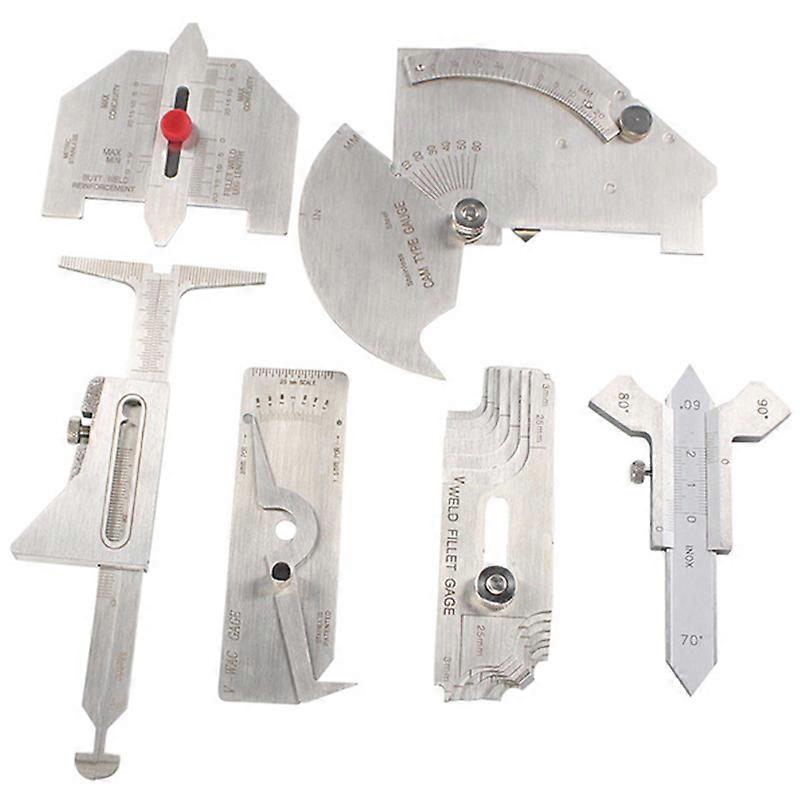 6 Pz Calibro di Saldatura Saldatura Ispezione Calibro Cordone di Saldatura / Angolo Rotondo / Corona Dimensione Della Prova Righello Angolo Mea Arg...