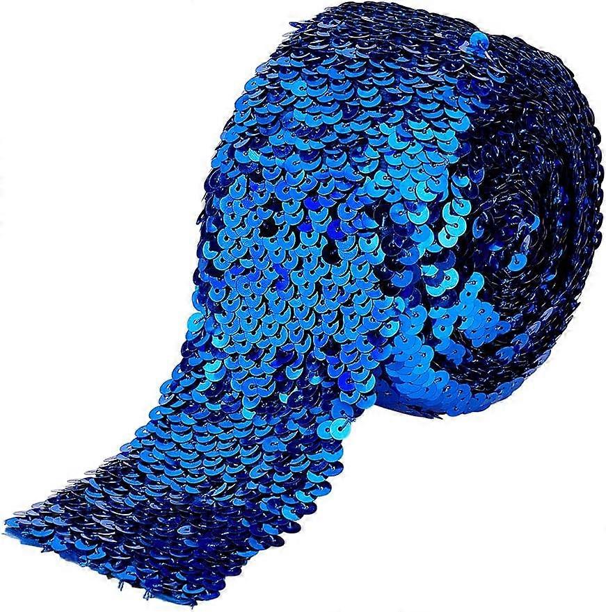 5.5 Yards Blue Sequin Trim 2.9 inch Wide Elastic Sequin Ribbon 8 Rows Paillette Roll Glitter Stretch Ribbon Flat Sequin Strip Spangle Lace DIY Sewing