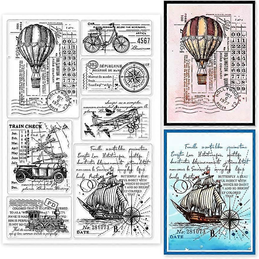 1Sheet Vintage Transport Background Silicone Clear Stamp Seals