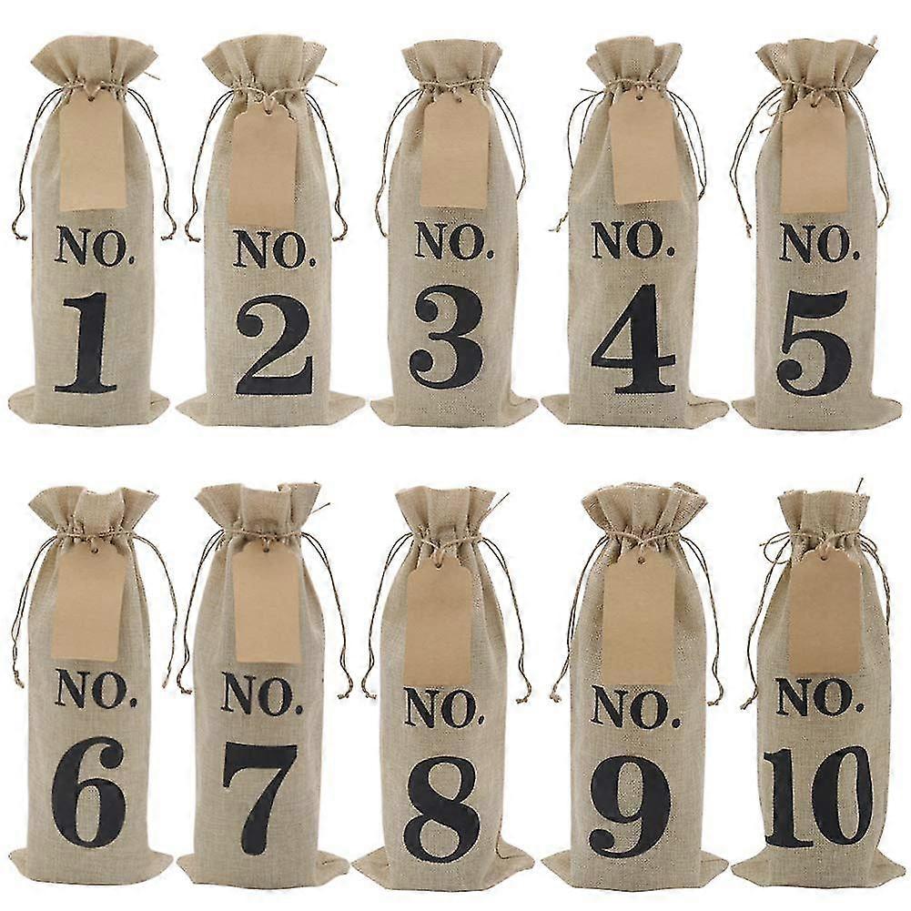 10stk Burlap vinposer med tags til blind vinsmagning, nummereret hessisk klud glasflaske gave B