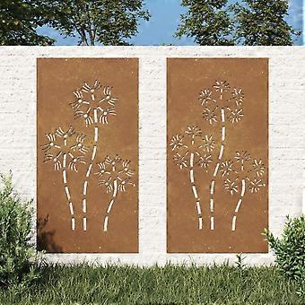 Garten Wanddekorationen 2 Stück 105x55cm Cortenstahl Blume Design