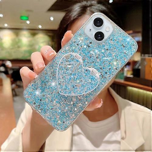 For iPhone 15 Starry Sequin Mirror Stand Epoxy TPU Mobile Phone Case