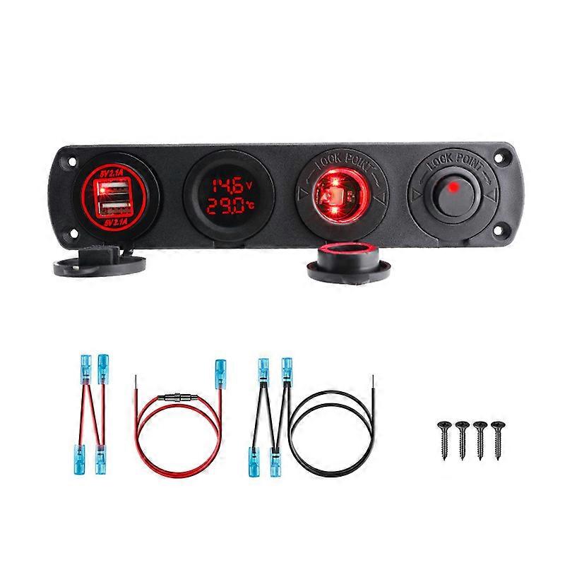 Pannello interruttori a 4 fori Doppia porta LED USB 12V presa accendisigari termometro digitale voltmetro per barca auto camion