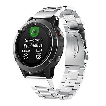 For Garmin Fenix 5S Three-Bead Stainless Steel Metal Watch Band