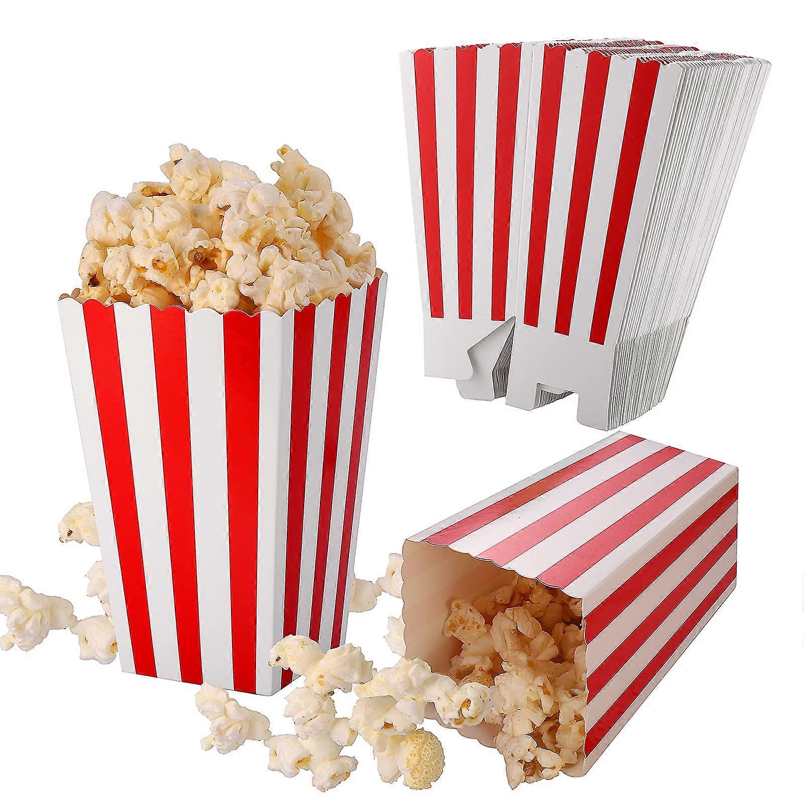 50Pcs Popcorn Boxes Red and White Striped, Small Paper Candy Containers, Retro Popcorn Bags for Party, Birthday, Movie Night