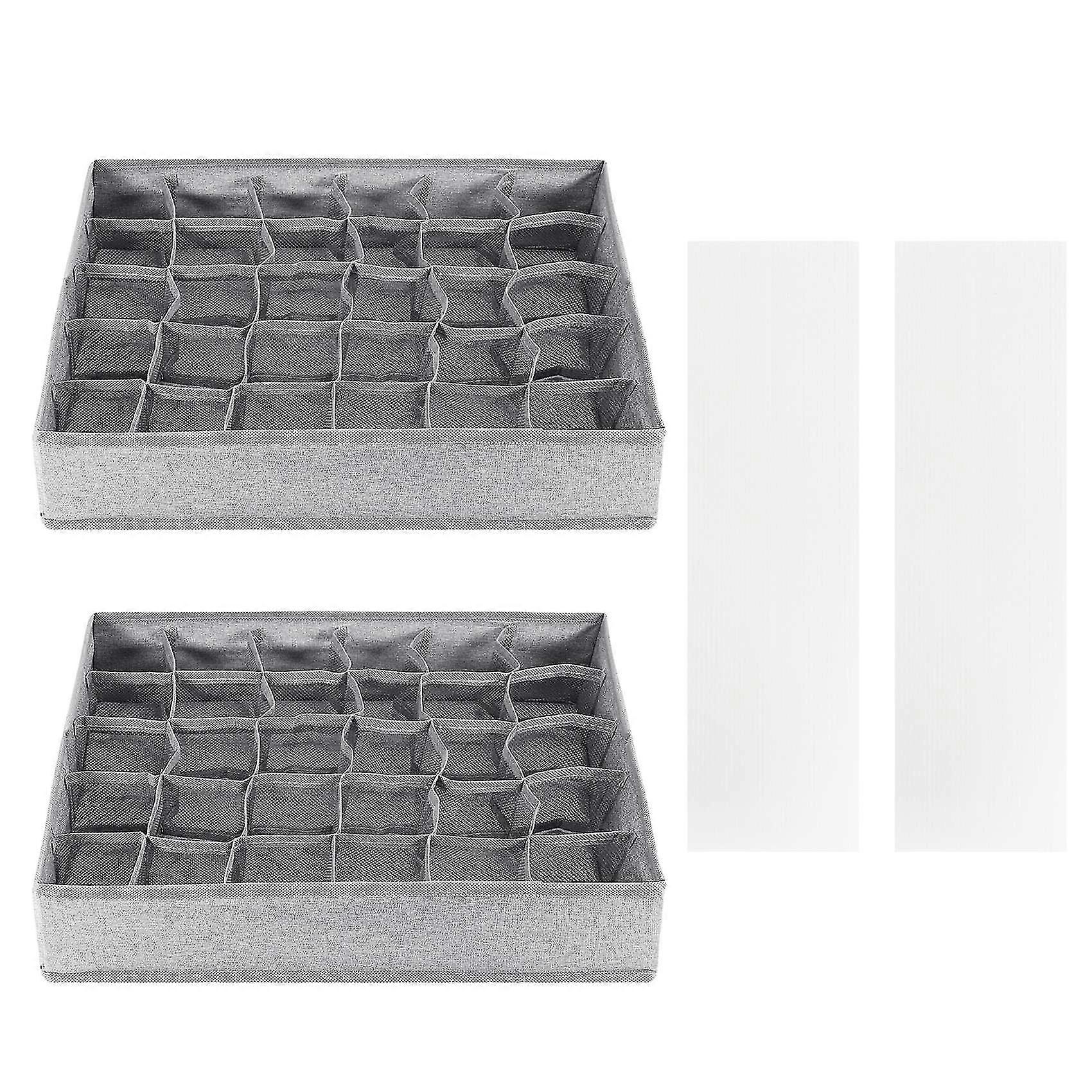 2 Pack Socks Underwear Drawer Organizer With Solid Bottom, 30 Cells Cabinet Closet Storage Boxes Div