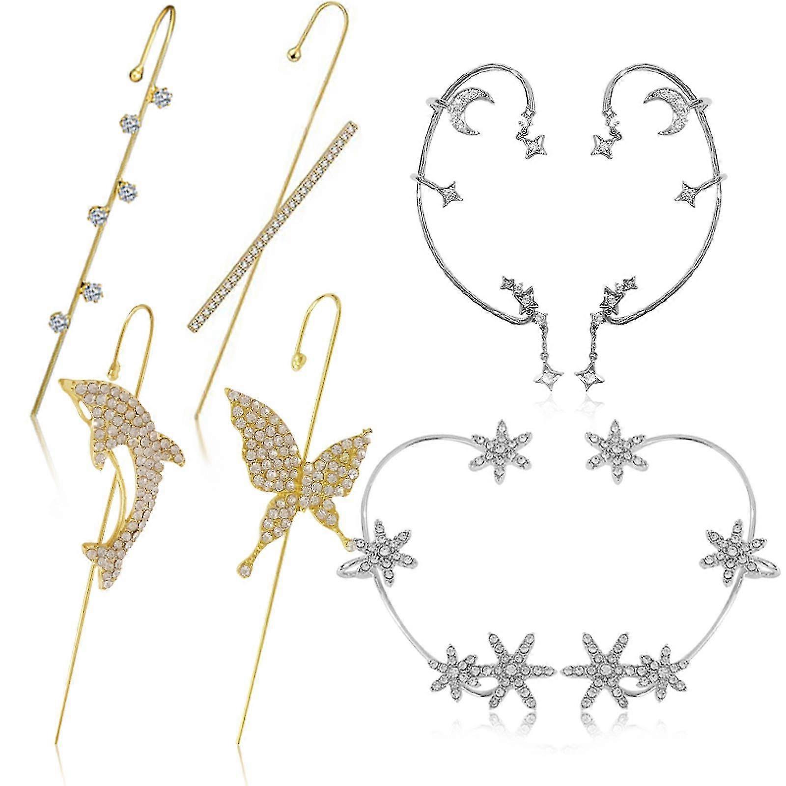 Butterfly Snowflake Ear Hook Set Ear Clip One Moon Earring Set