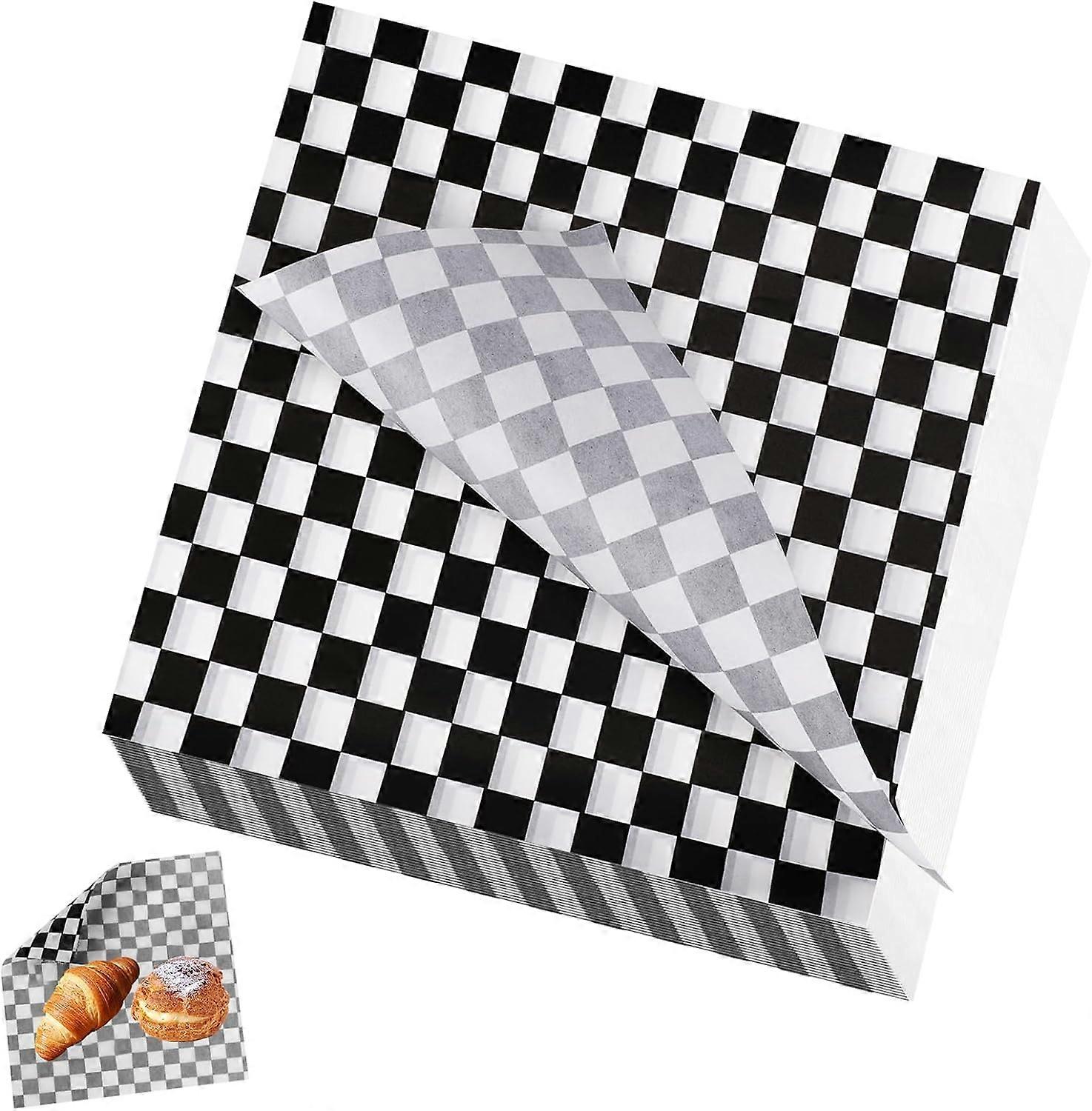 100 Pcs Food Paper Sheets Dry Wax Paper Sheets Black and White Checkered 7.1 x 7.1 inch Deli Paper Sheets