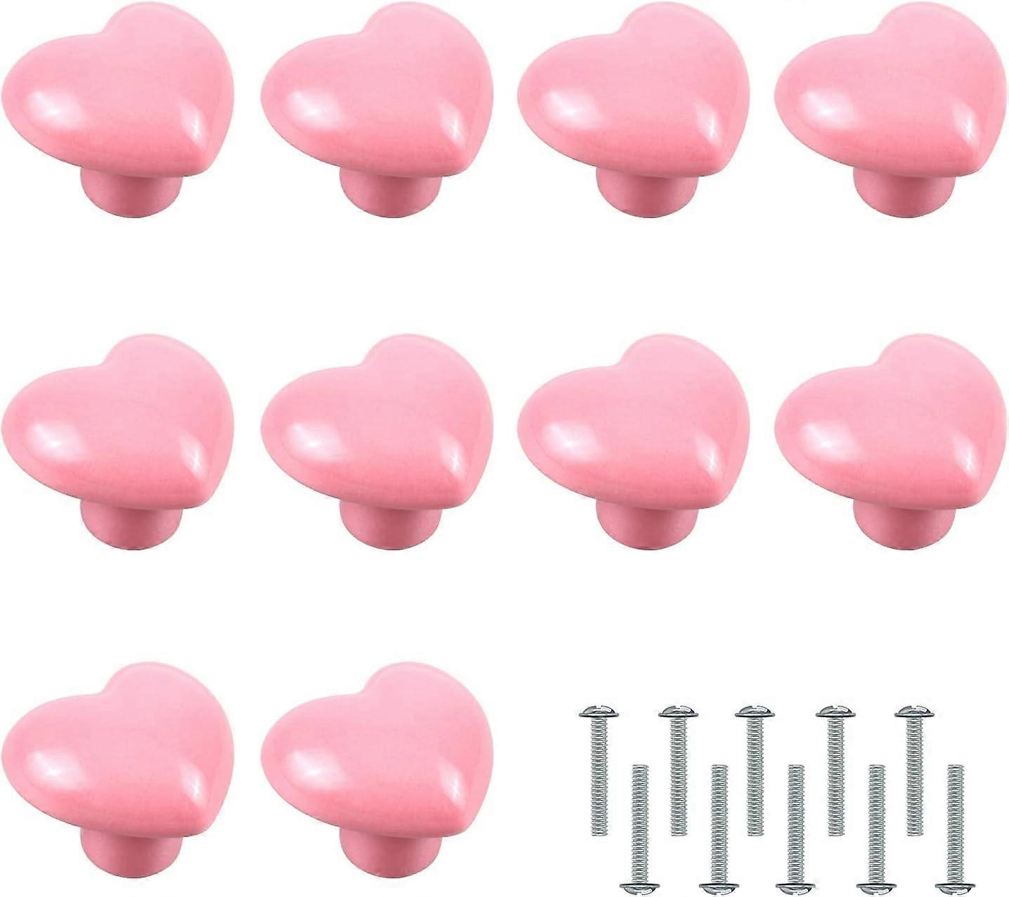 10 Pieces Door Knobs, Heart Shaped Handle Furniture Knobs Pink Ceramic Knobs for Cabinet Cupboard Kids Room