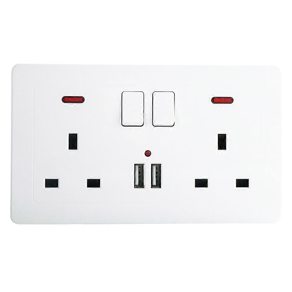 Double Wall Plug UK Type Socket 2-Gang 13A 2 USB Ports Switch Power Outlet Panel KAESI