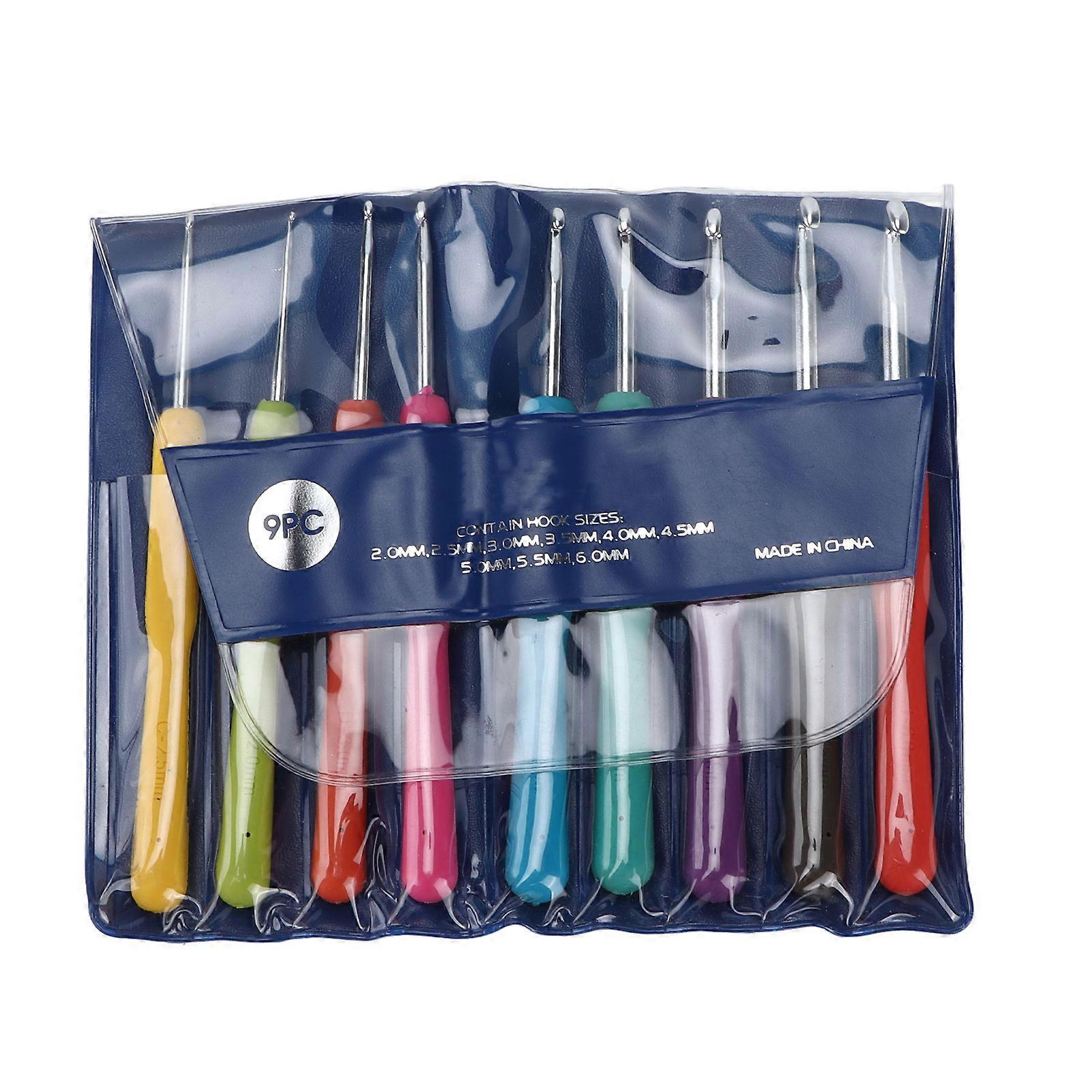 9Pcs Crochet Hooks Aluminum Alloy Needle TPR Soft Handle Weaving Tools for Handicraft Lovers