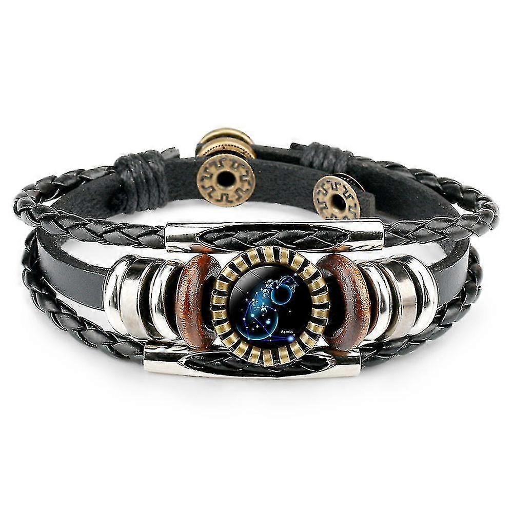 12 Horoskop Tecken Armband Unisex Konstläder Vävt Armband Gåva