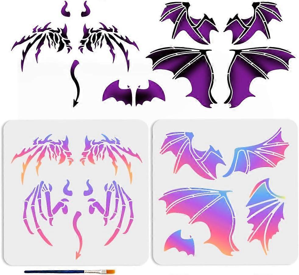 2pcs Devil Wings Stencil 11.811.8inch 7 Wings Patterns Large Reusable Demon Skeleton Wings Stencils with Paint Brush for Art Crafts Window Wood Canvas