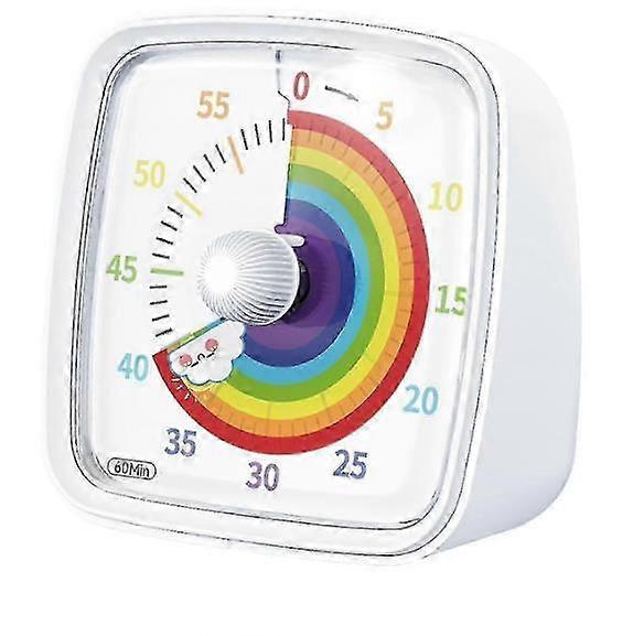 Alarm clock，60-minute Visual Timer With Night Light, Countdown Timer,pomodoro Timer With Rainbow Pattern For Kids And Adults White