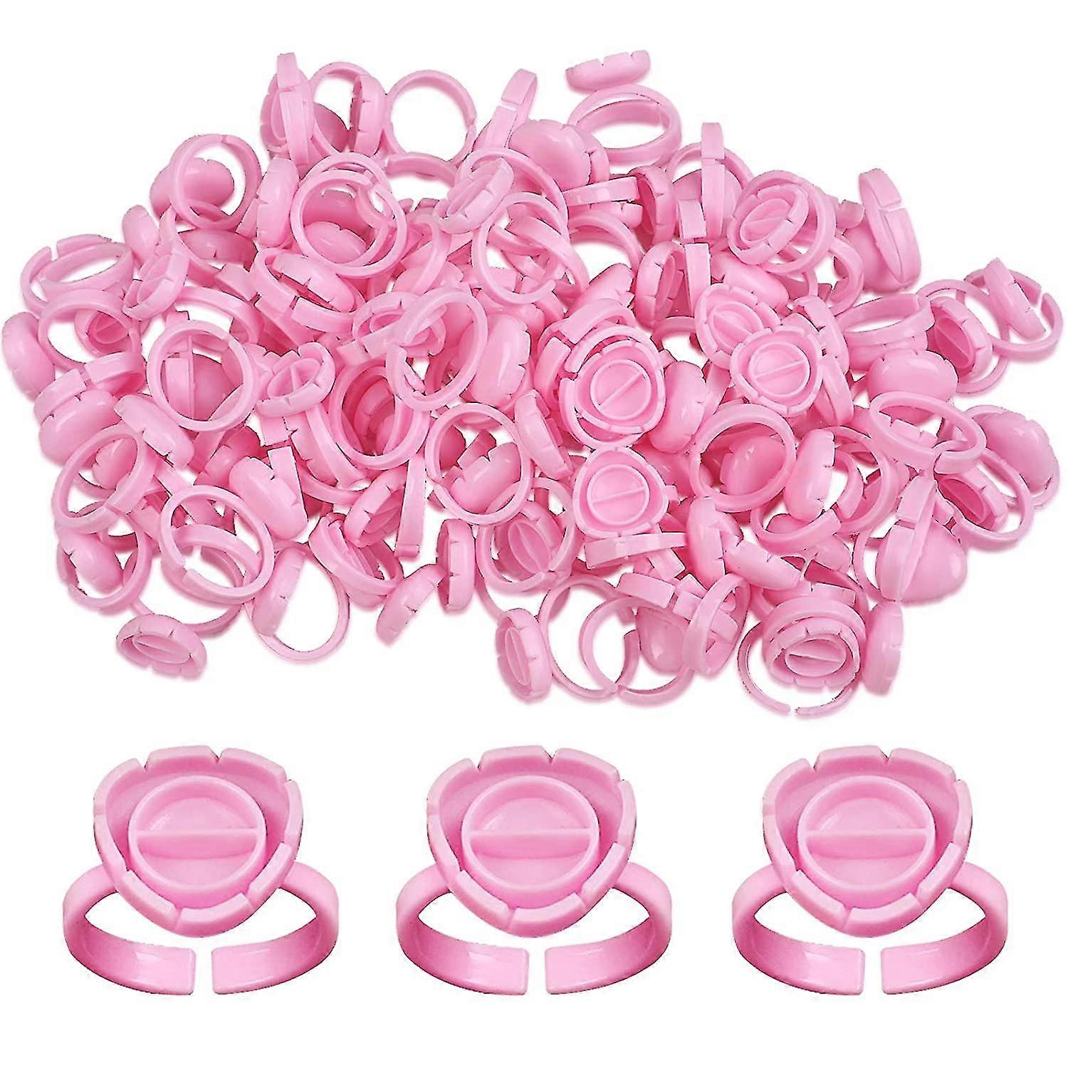100 Pcs Lash Glue Holder Glue Ring Cups Lash Extension Volume Lashes Quick Blossom Cups For Eyelash Extension Supply, 2 Methods Of Use (pink)