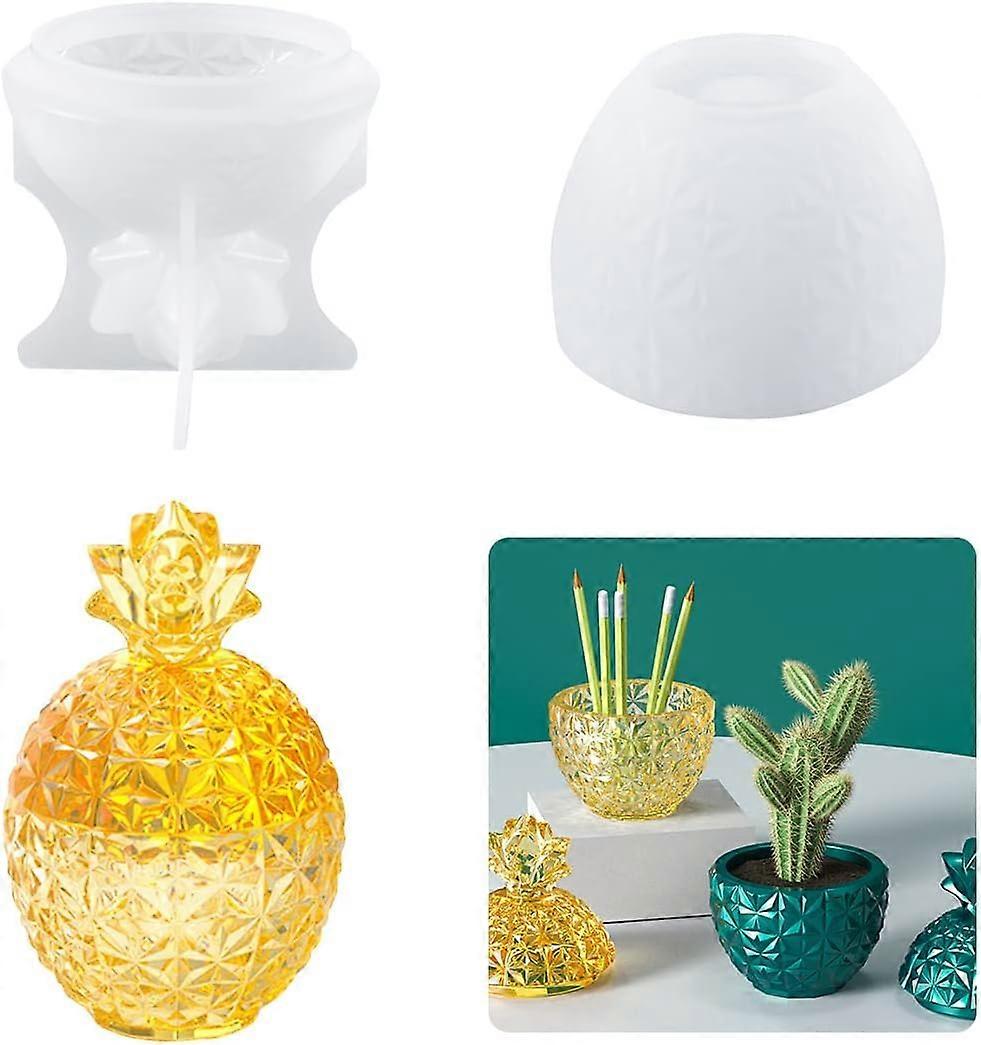 Resin Mould Storage Box, Pineapple Silicone Jar Mould with Lid, 3D Jewelry Trinket Container Mold for Epoxy Casting for Flower Pot Make Up Brush Home 