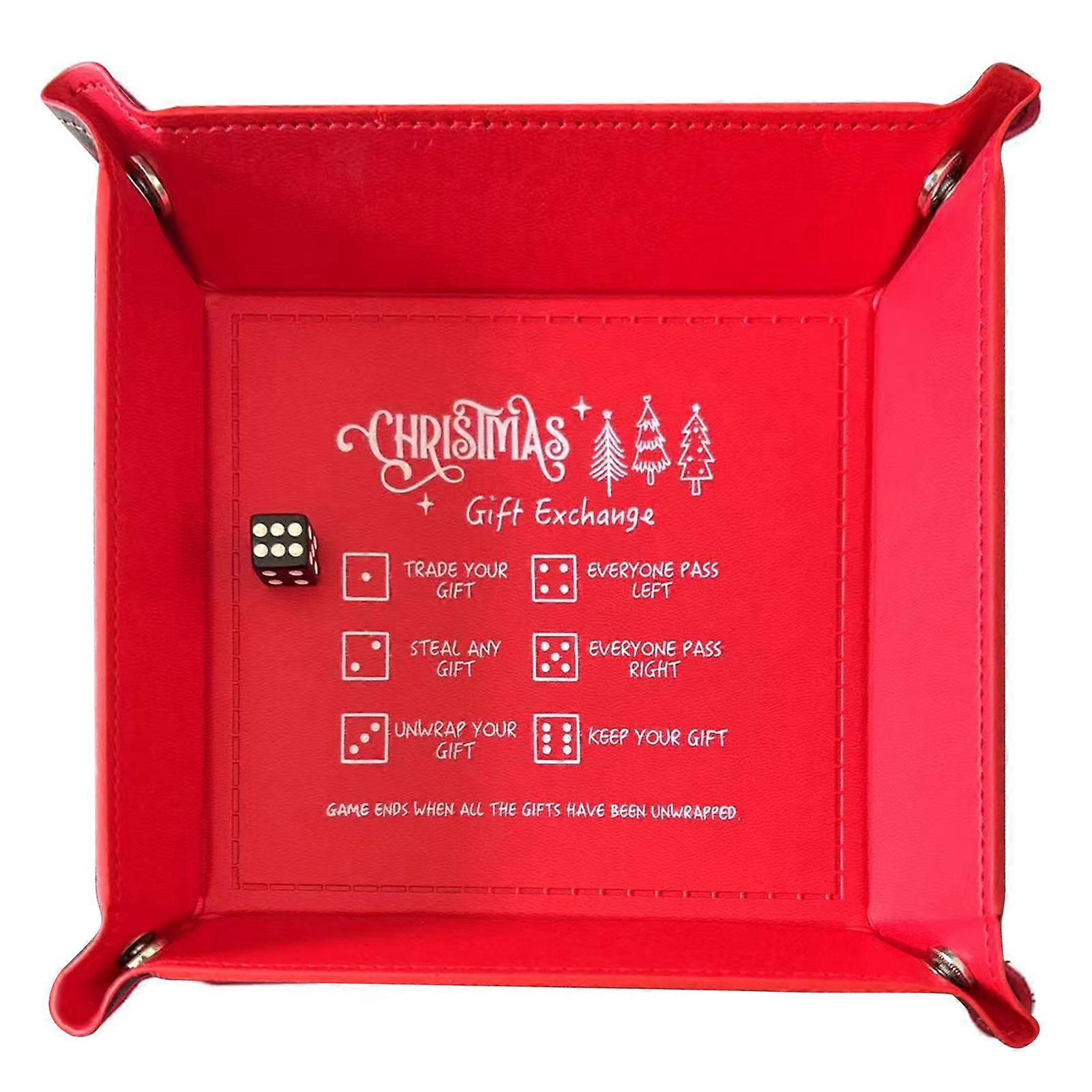 Christmas Dices Tray for Gift Exchange Games Fun Rolling Dices Mat Portable Folding PU Dices Tray for Party