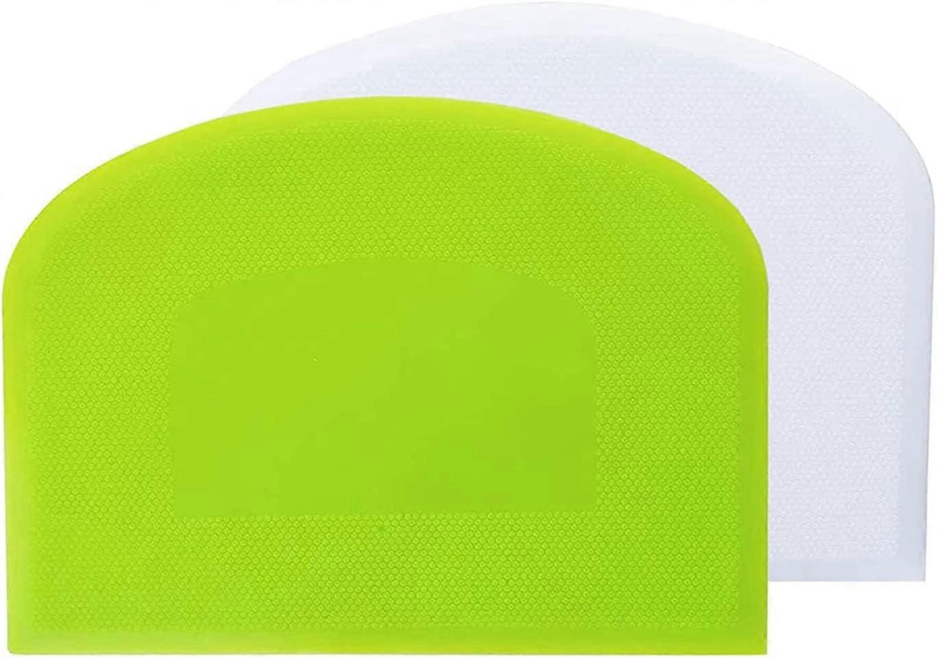 塑料刮面器、糕点角、面团切割器、2 件（绿色 + 白色）塑料糕点刮刀、厨房面包刮刀、糕点、煎饼、12x9.5 厘米