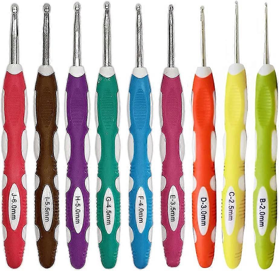Set of 9 ergonomic aluminum hooks with soft grips for arthritic hands