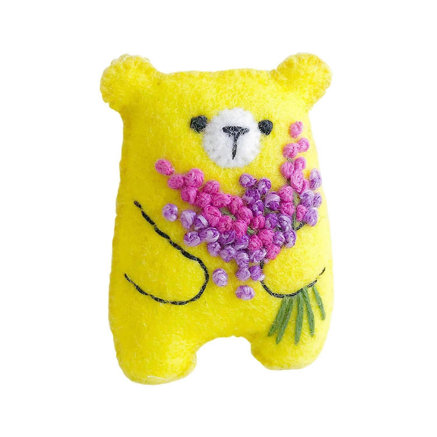 Pocket Hug Flower Bear Doll Handmade Felt Floral Bouquet Little Bear Plushie Toy Decoration Desktop