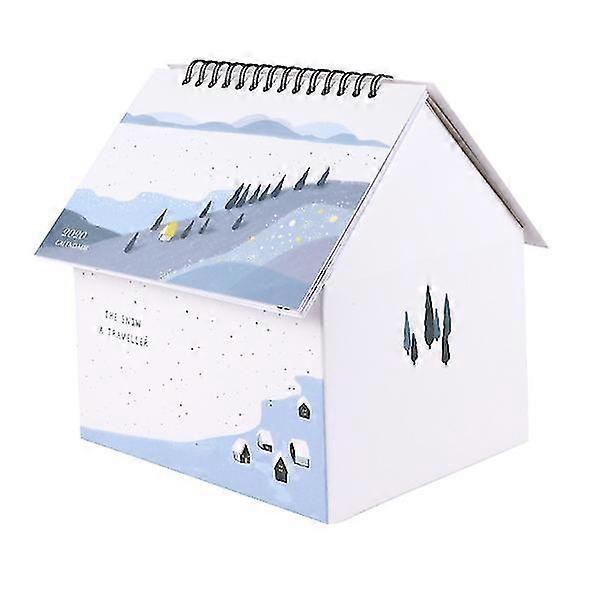 Creative Desk Calendar Ornament 2020 Calendar House Shaped Storage Box Desk Container Decor (random Pattern)
