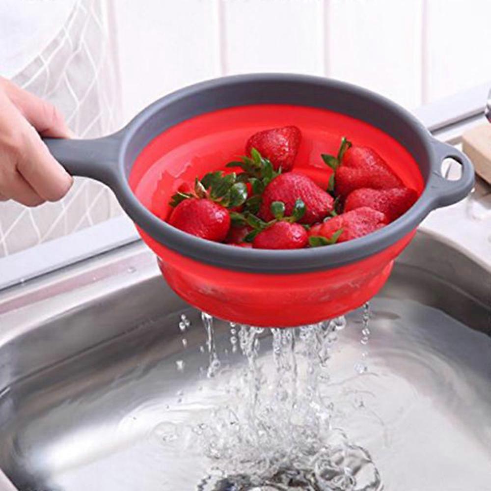 Drop Ship 1PC Foldable Silicone Drain Basket Strainer With Fruit Handle Vegetable Wash Strainer Kitchen Drainer Tool Accessories
