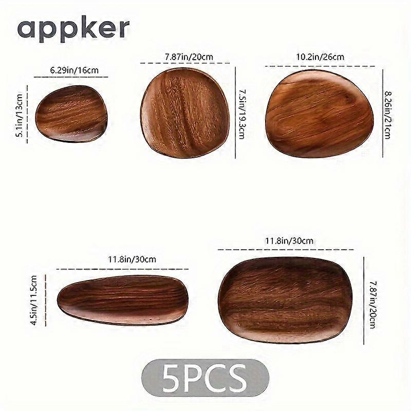 1/5PCS Wooden Dinner Plate, Irregular Oval Solid Wood Plate, Serving Tray, Restaurant Serving Tray, Bread Tray, Storage Tray, Suitable For Kitchen And