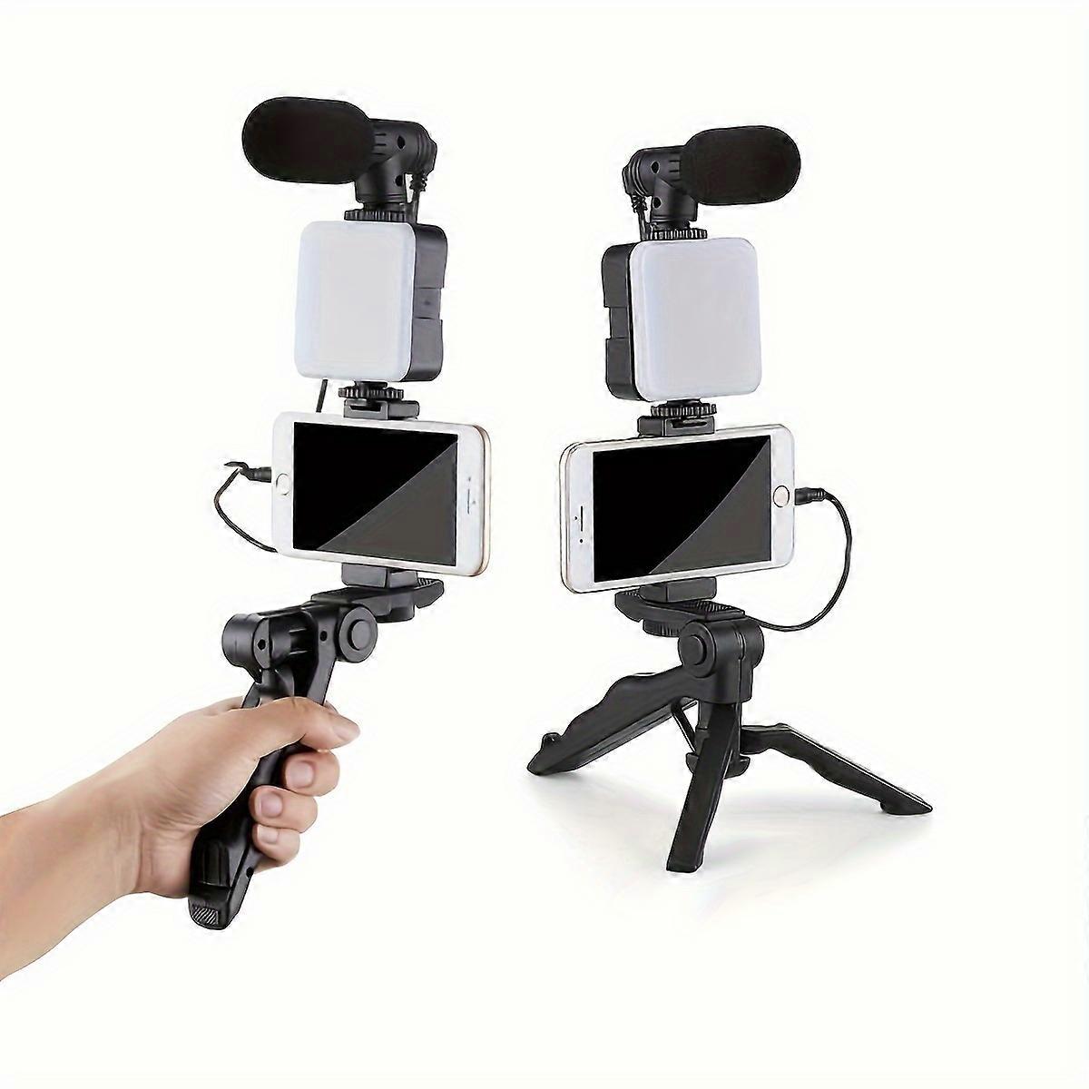 1pc Live Shooting Fill Light Triangle Stand, Portable Live Broadcast Equipment, Self-contained Square Fill Light, Triangle Stand, Microphone, Simple O