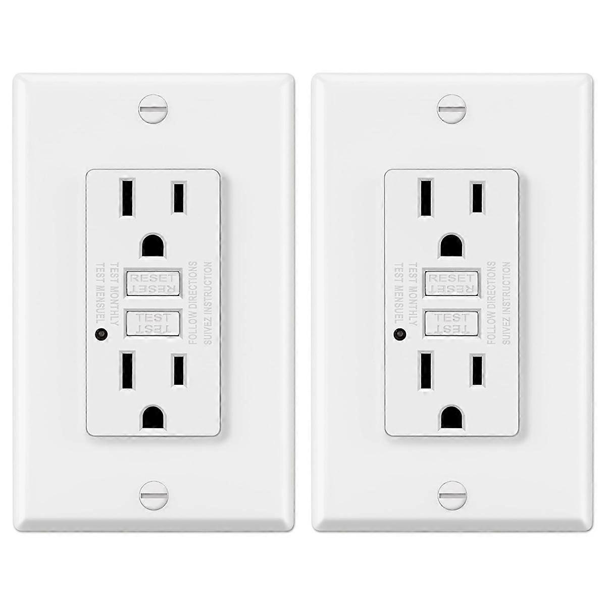 15 Amp GFCI Outlet, Decorative GFI Outlet with LED Indicator, Ground Fault Circuit Breaker, 2PCS US Plug