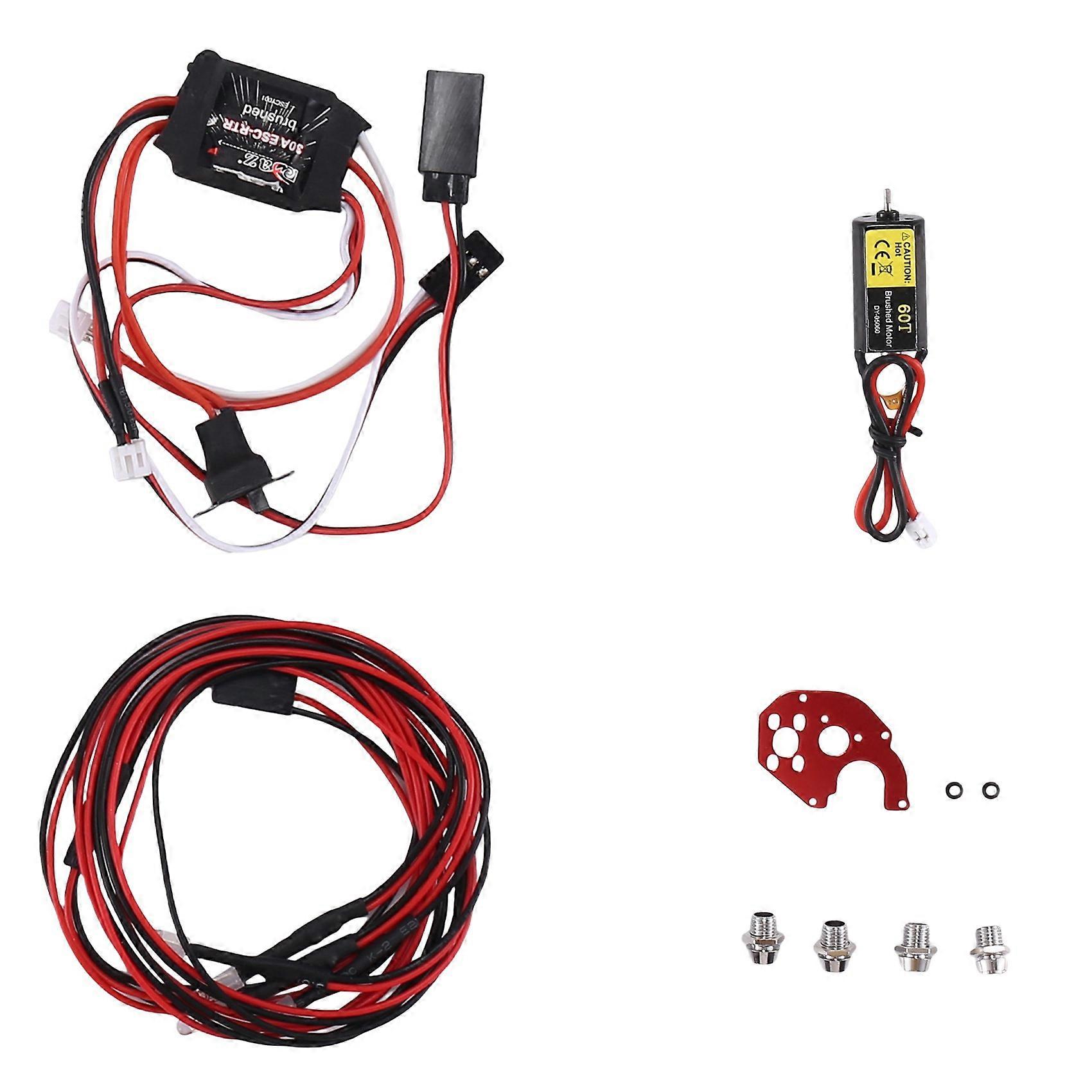 050 60T Brushed Motor & 30A ESC & 2 White 2 Red LED Light for Axial SCX24 1/18 1/24 1/28 1/32 RC Ca