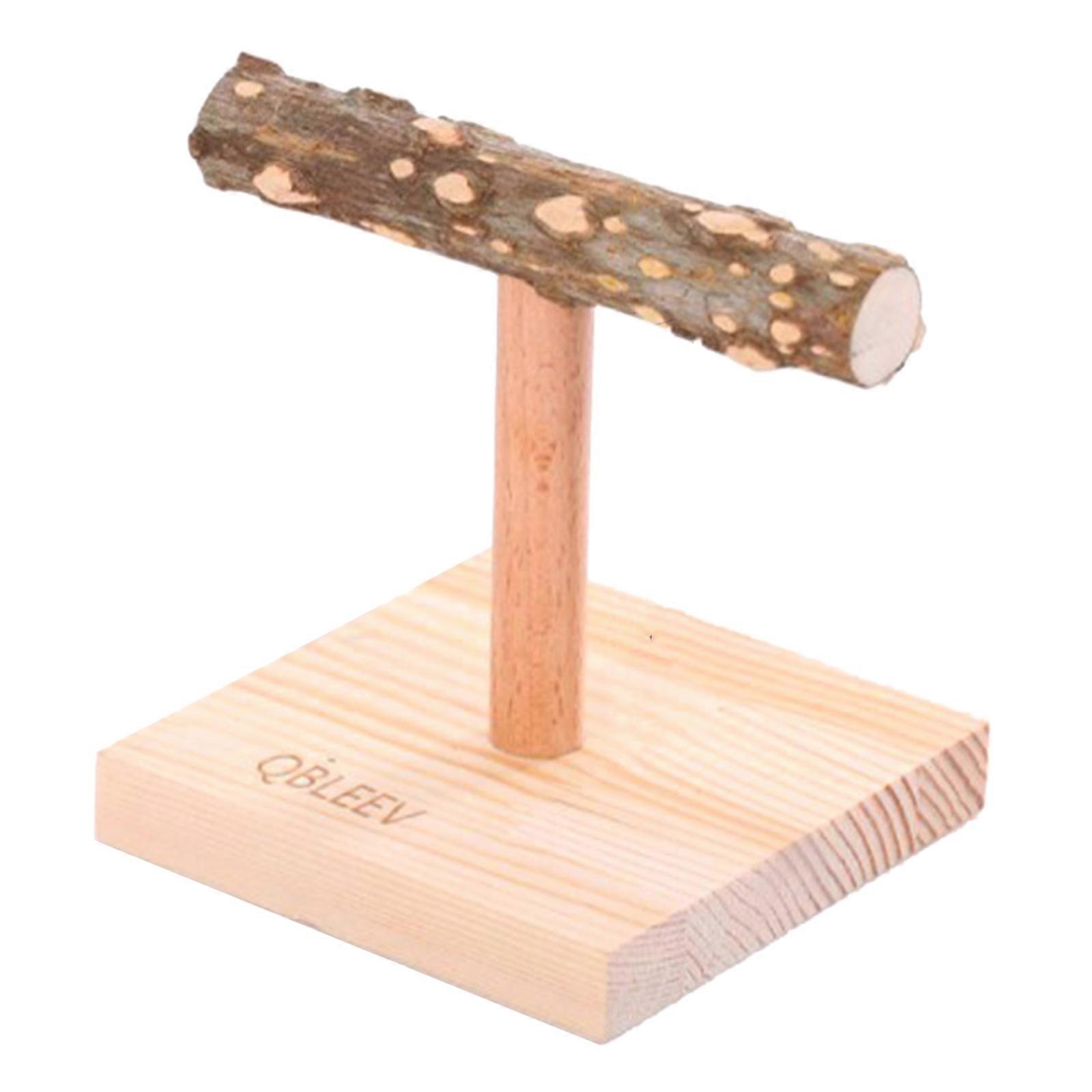 Natural Wood Perch Parrot Tabletop Stand with Base for Small Medium Birds
