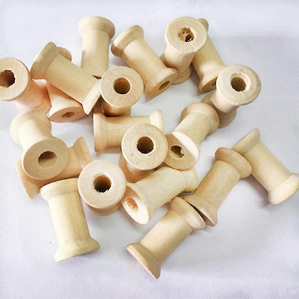 20 Pieces Unfinished Wooden Spools Thread Bobbins Cord Wire Coils Sewing Notions 27mmx16mm