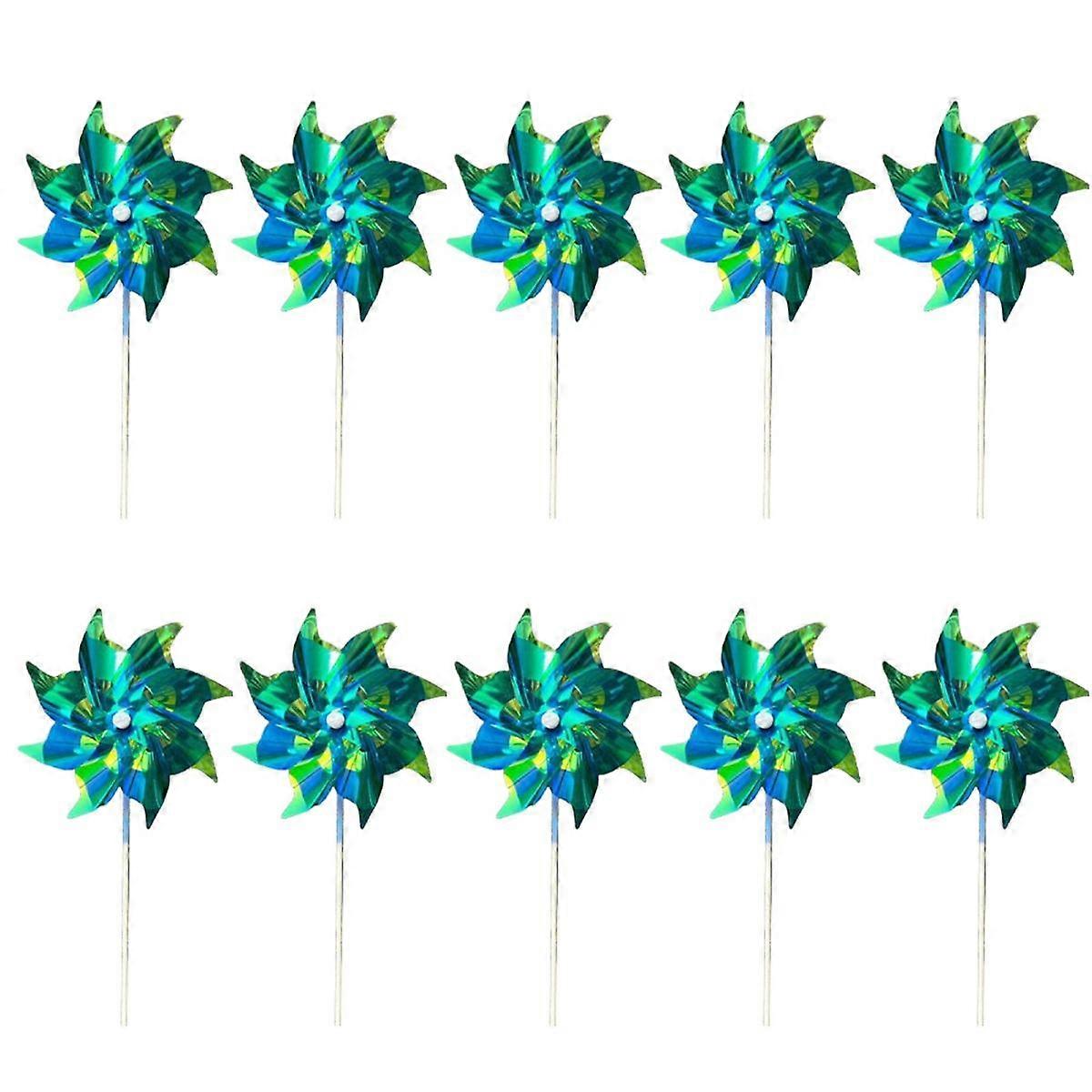 Blue Reflective Pinwheels Wind Spinner, Extra Sparkly Pinwheel with Stakes, Bird Repellent Blinder Devices