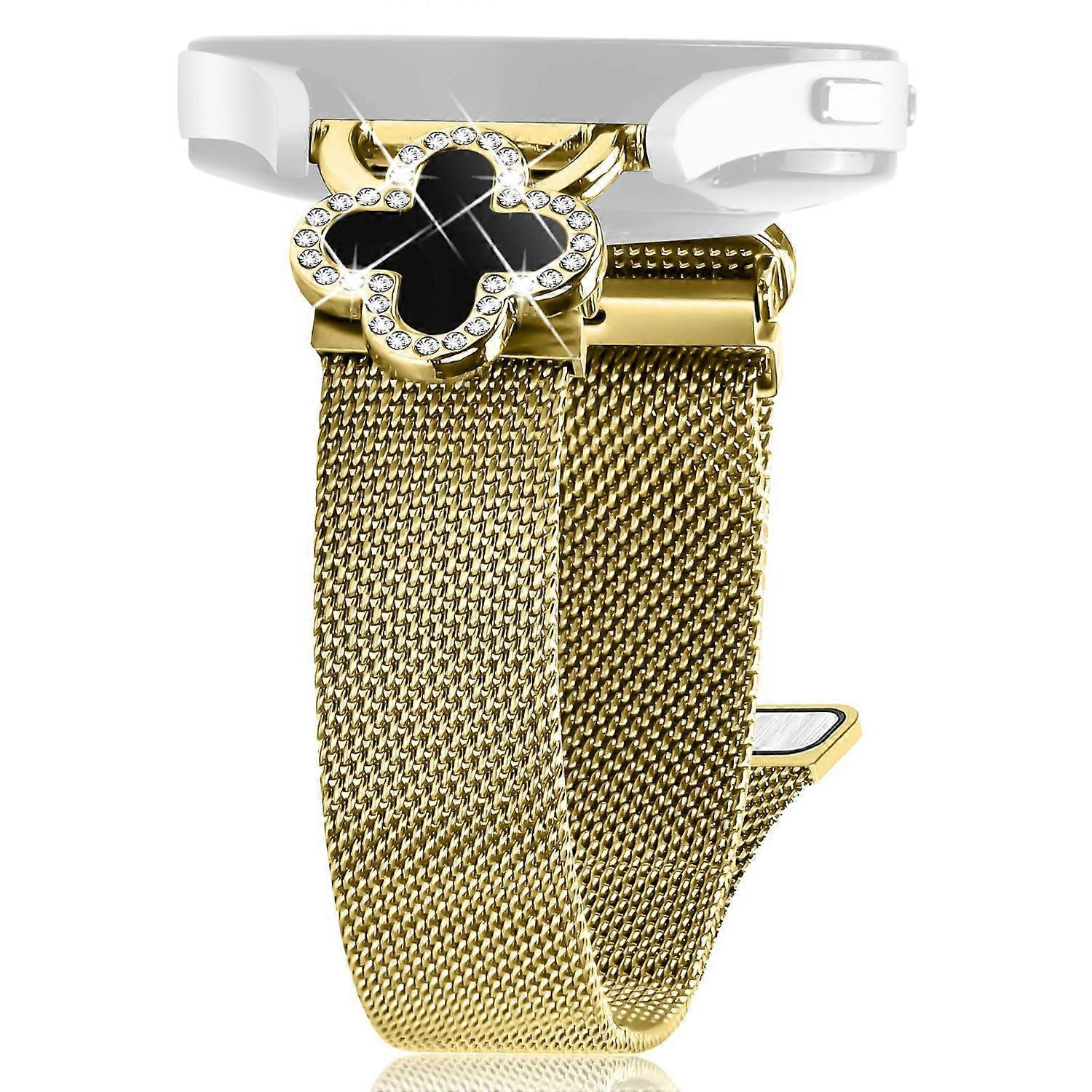 For Huami Amazfit GTS 4 Mini Milanese Band Clover Decor Electroplated Stainless Steel Strap